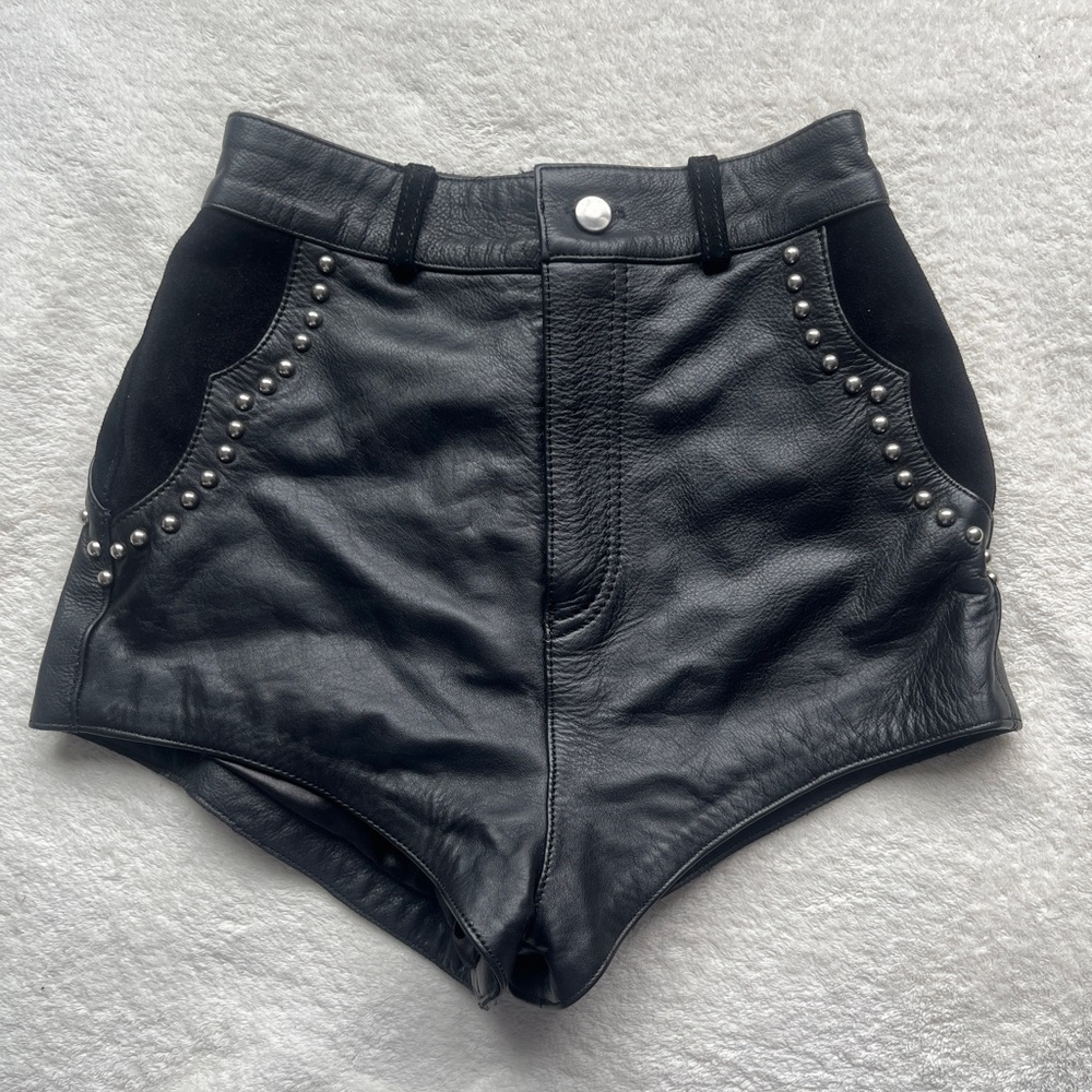 Understated Black Leather Studded Women Shorts